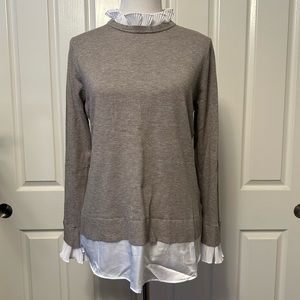 Lush by Sioni Sweater Large w/ pleated satin trim neck and sleeves NWT